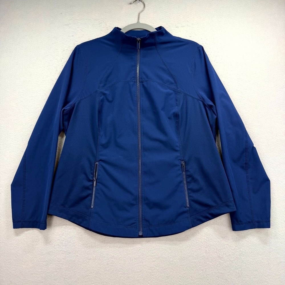 Chico's Zenergy Active Track Jacket Womens 2 Blue Stretch Gym & Training Zip-Up